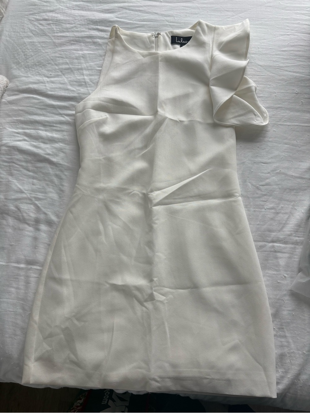 White Ruffle Shoulder Dress - Picture 4 of 5
